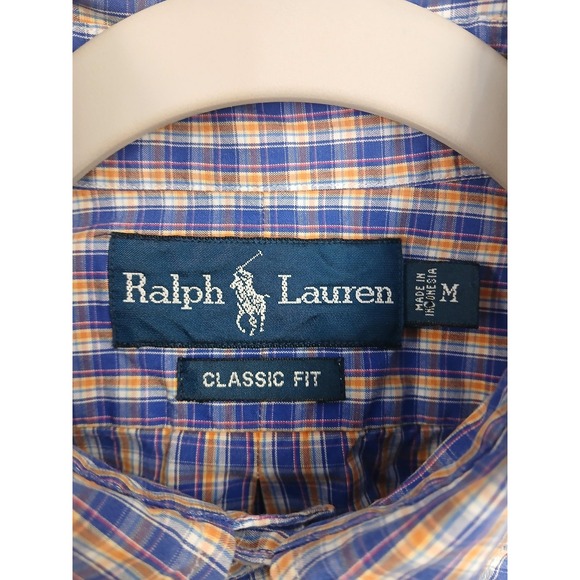 Ralph Lauren Shirt Mens Medium Blue Plaid Classic Fit Button Down Long Sleeve - Picture 3 of 8